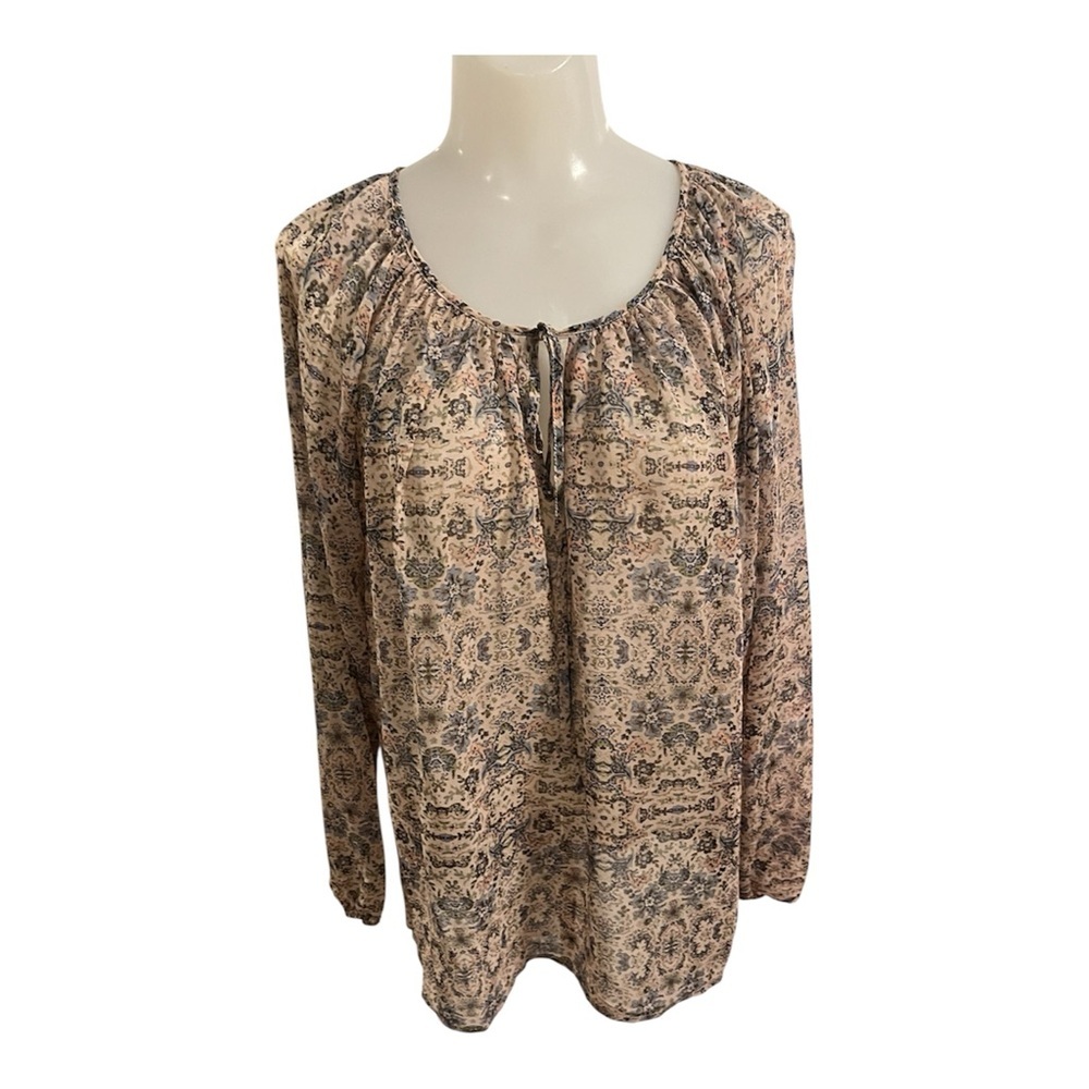CAbi Sienna Pink Floral Peasant Semi Sheer Blouse size S